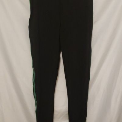 BooHoo Ella Sports Side Stripe Crepe Leggings Sz 6 Black Green Sheer Pull On